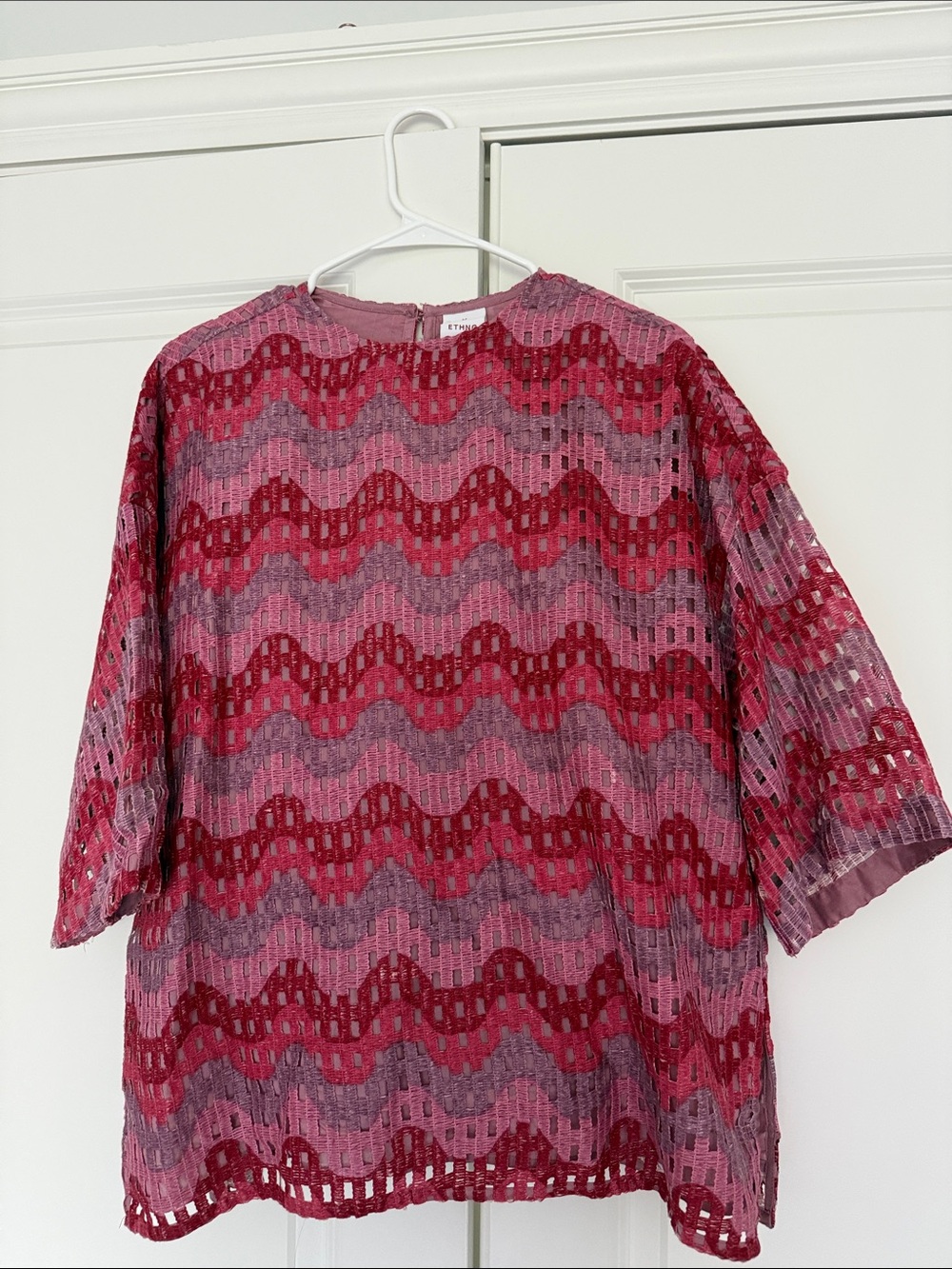 ETHNC 2 pc Women’s Red & Pink Crochet Lace Top and Pants